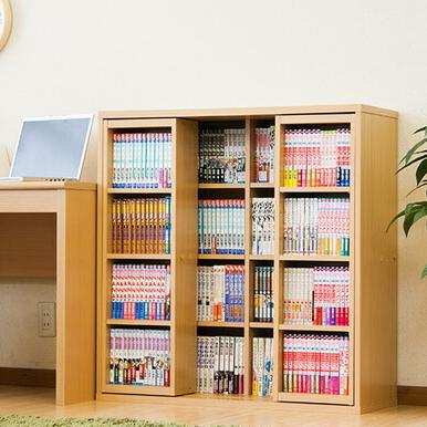 本棚 スライド本棚 全段B6 幅90 奥深 ダブルスライド CDラック DVD収納