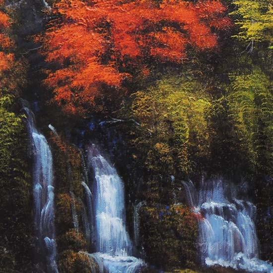 油絵 絵画 【紅葉の滝】 油彩絵 題名「七つ滝」 油絵 絵画 【紅葉の滝