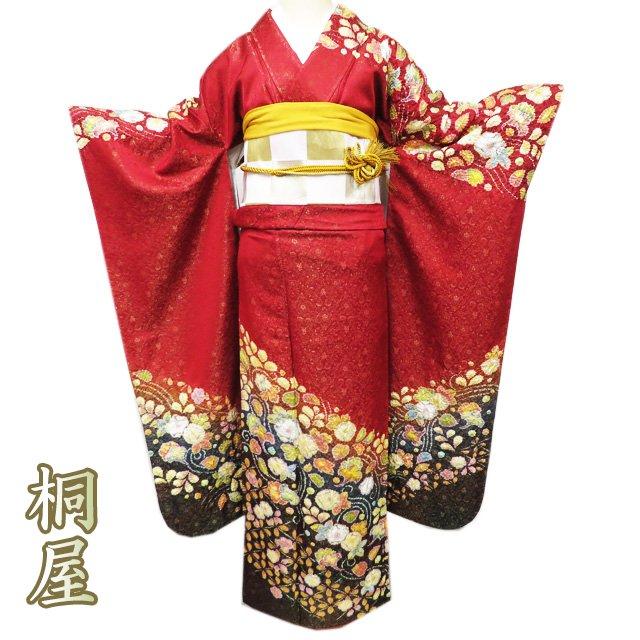 振袖 着物 中古 正絹 桐屋 翠山工房 落款 辻が花 絞り 地模様 金通し