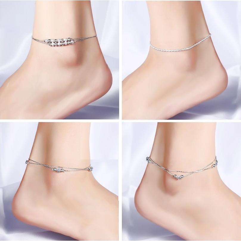 アンクレット シルバー925 プラチナ仕上げ シンプル 夏アクセ サンダル