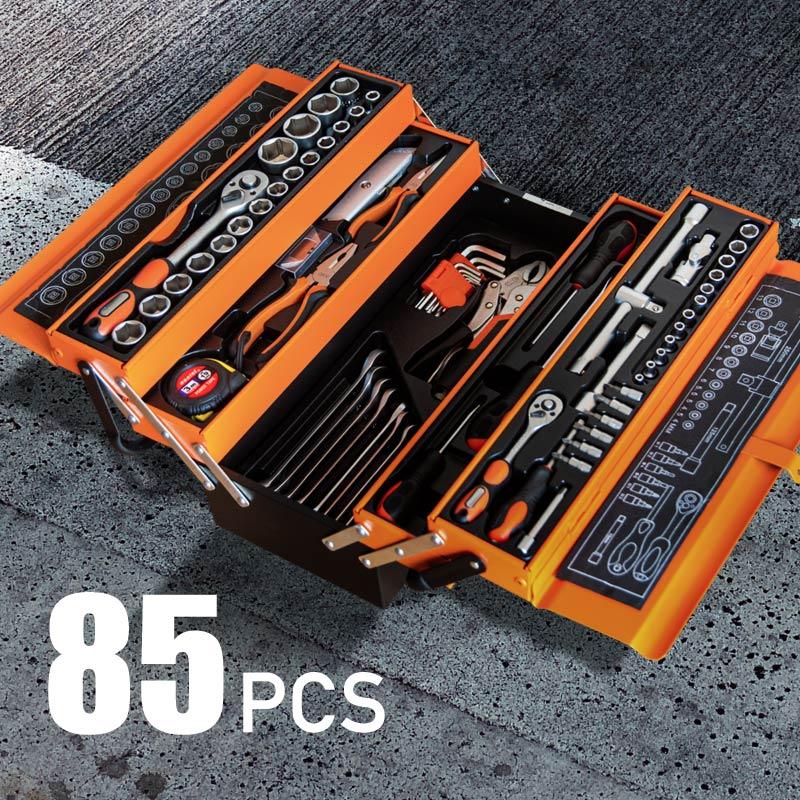 工具セット 85点 高強度 クロムバナジウム製 3段 ツールボックス 工具
