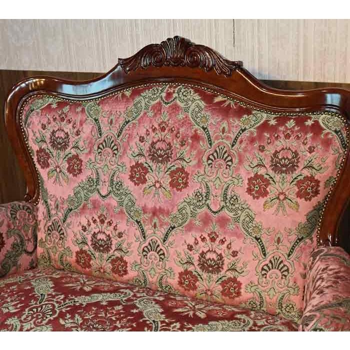 イタリア 二人がけソファー 猫脚 金華山織り ピンク 木製 完成品 イス