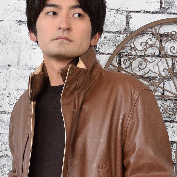 本革 ソフト ラム レザー ジャケット 本皮 ソフトラム メンズ スタンド
