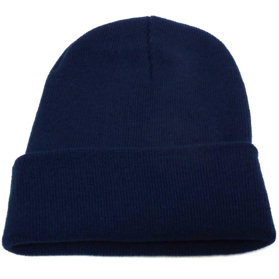 アクリル ニットキャップ 秋冬 ネイビー 帽子 無地 ニット帽 ビーニー