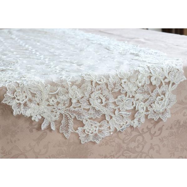 テーブルセンター レース 刺繍 おしゃれ 40 120cm オフホワイトローズ