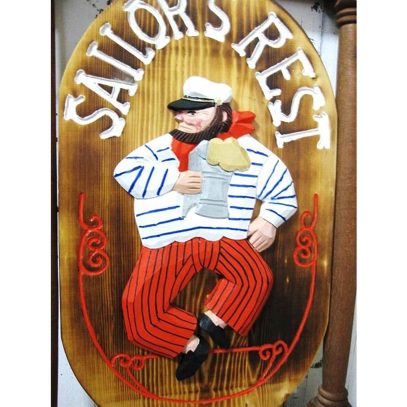 木製壁掛Sailor Rest（Lサイズ） セーラー人形 看板 : マリンガイド