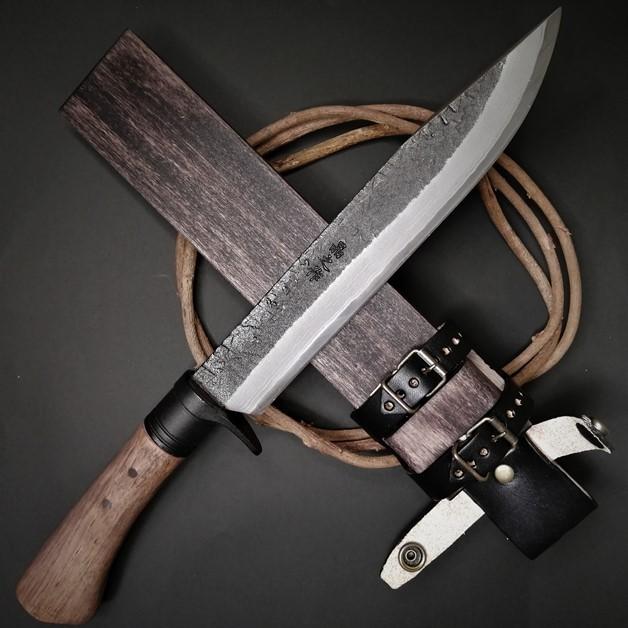 土佐打刃物 晶之作 ダマスカス鋼 青鋼 本職用 両刃 和式ナイフ 剣鉈