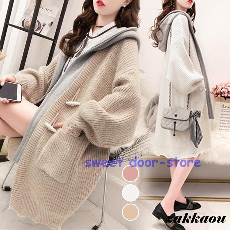 ニットカーディガン ロングカーディガン重ね着 レディース ドルマン