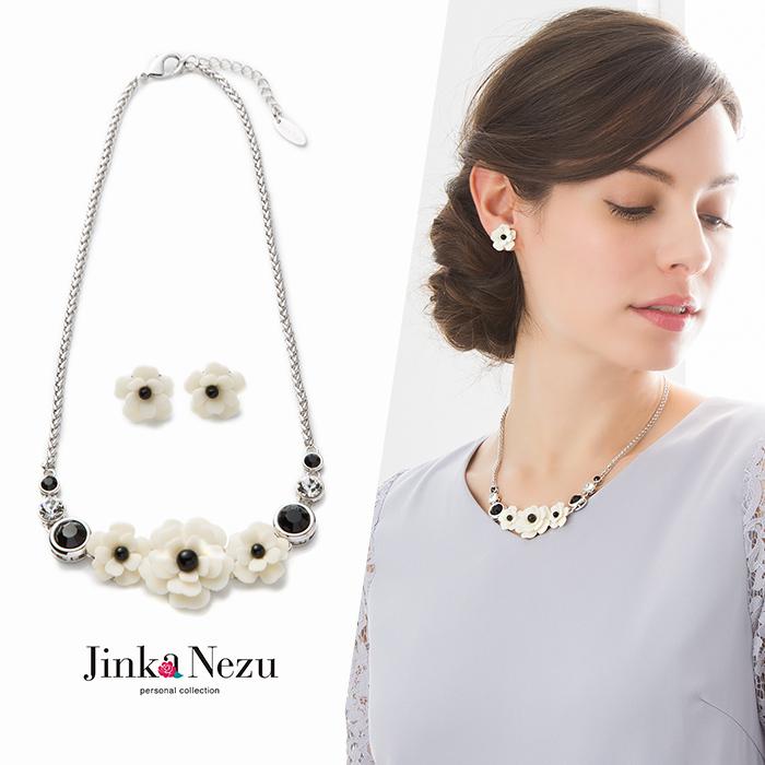 ネックレス ピアス セット モダン フラワー 白 黒 : purepoche - 通販