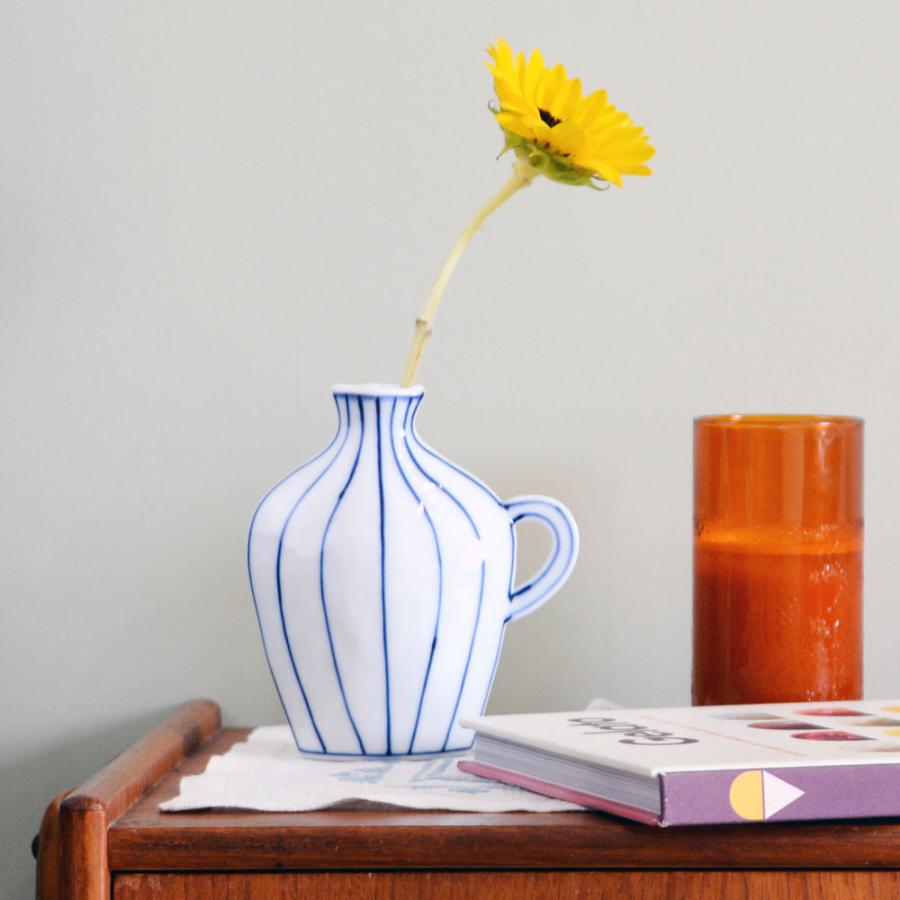 眞窯 リバーシブルな花びん 波とストライプ（ 小さい取手 ） ( しんが