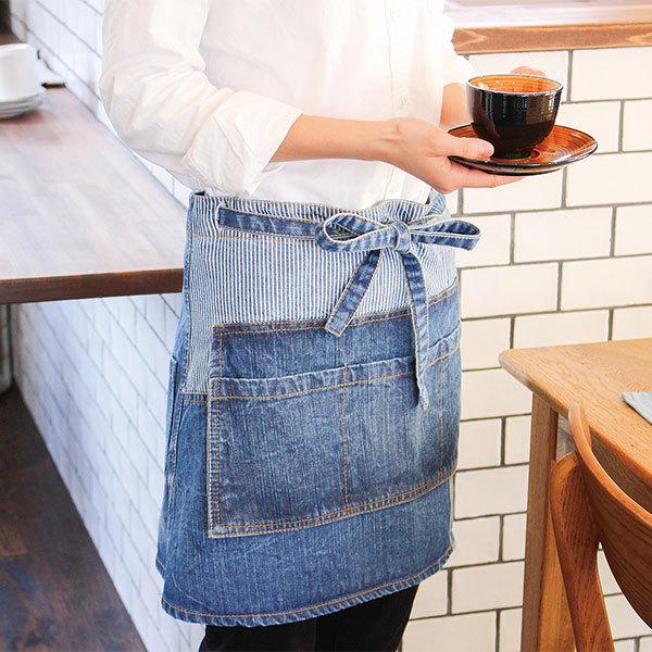 エプロン おしゃれ カフェエプロン デニム パッチワーク ギャルソン