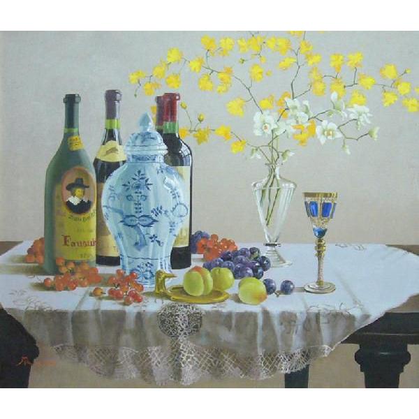 絵画 油絵 田浦信勝 肉筆油絵 静物画 花とくだもの F10 : アートフジ