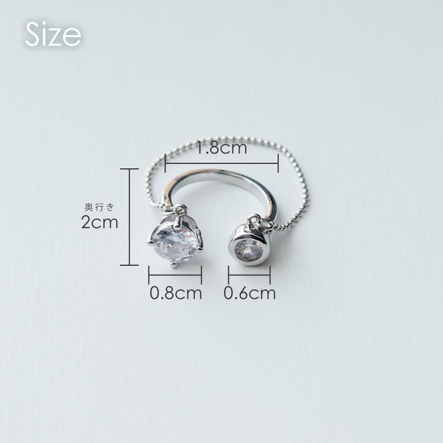 チェーン付きリング ストーン ビジュー フリーリング オープンリング