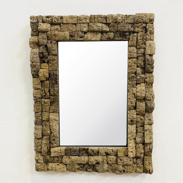アジアンミラー 軽石タイル フレーム 鏡 H60 W45 壁掛けミラー 木製