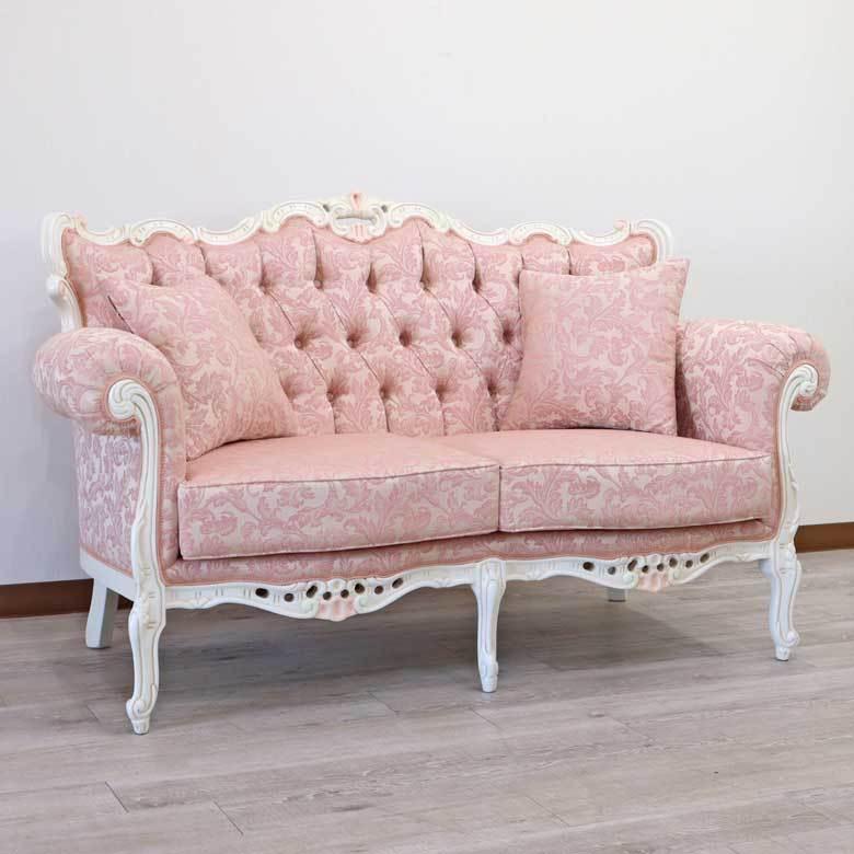 イタリア 2Pソファ ソファ ホワイト ピンク 完成品 木製 二人掛け