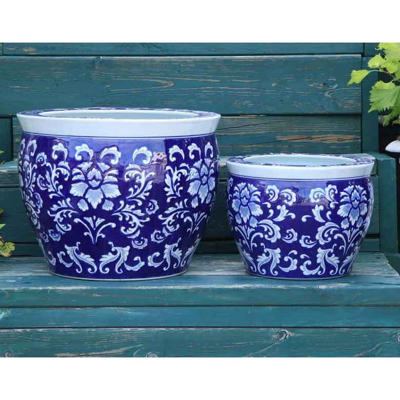 水鉢 大型 陶器 13号 ヒマワリ 青 火鉢 鉢カバー プランターカバー