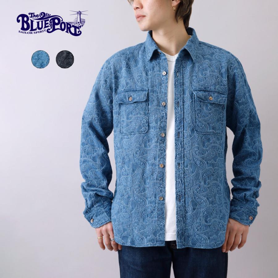 BLUE PORT インディゴ シャツ メンズ 長袖 ペイズリー 日本製