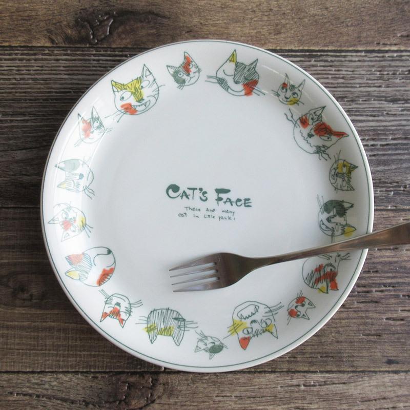 CAT'S FACE 大皿 24.8cm / ネコ柄食器 猫 ねこ ネコの顔 パスタ皿
