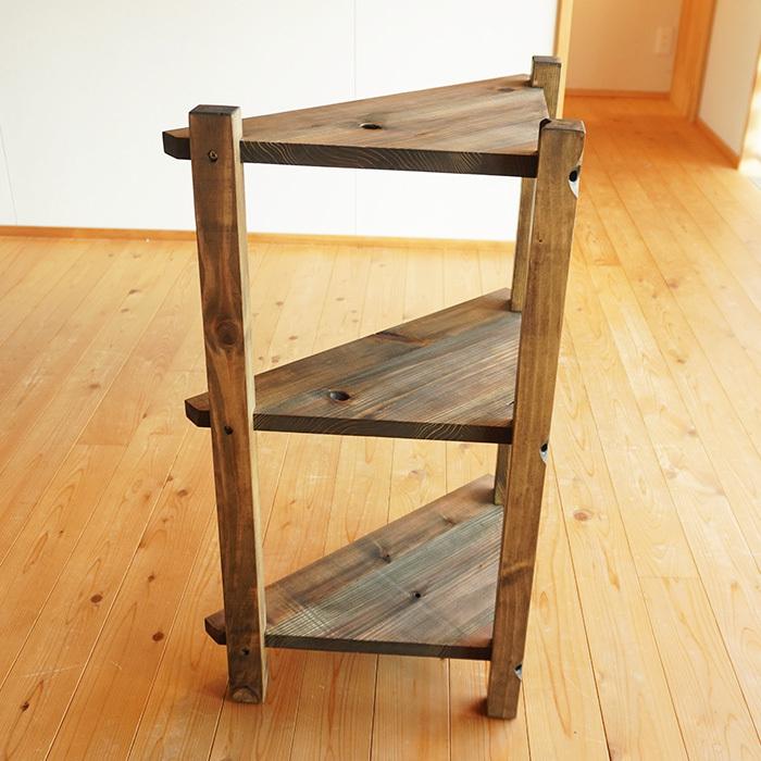 古材 コーナーラック アンティーク 木製 日本製 3段 天然木 飾り棚