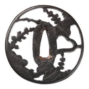 刀装具 f-32 縁頭 花と蝶の図 赤銅地金象嵌 鍔・刀装具 : 日本刀販売の