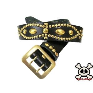 栃木レザー フラワー型 スタッズベルト 黒 ブラックスポッツ 日本製 一