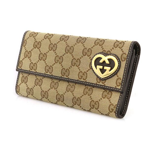 グッチ GUCCI ラブリーハート ダークブラウン GGキャンバス 三つ折り