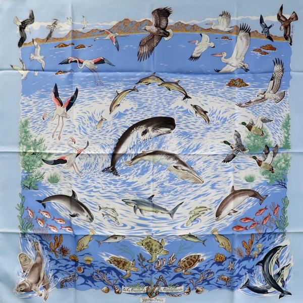 エルメス HERMES スカーフ カレ90 地中海の貴重な生命 シルク100