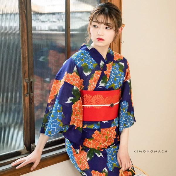 完売】大塚呉服店⭐︎浴衣⭐︎綿紅梅⭐︎紫陽花⭐︎ターコイズ 完売