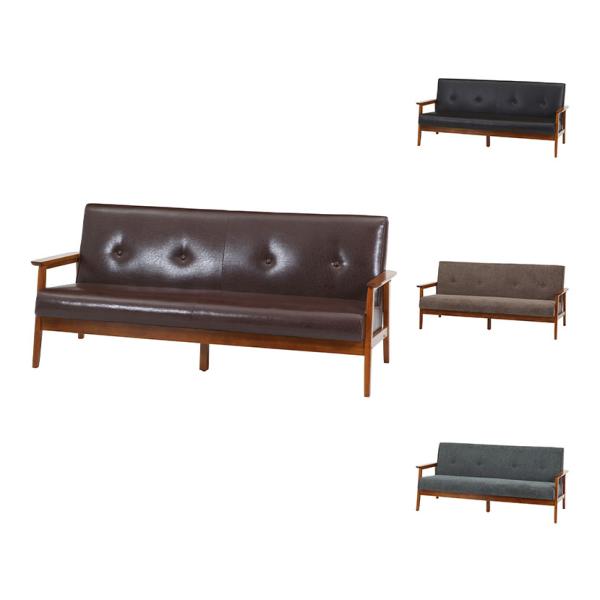 不二貿易（Fuji Boeki） ソファ 木肘ソファ ミート 3人掛け 合皮ソファ