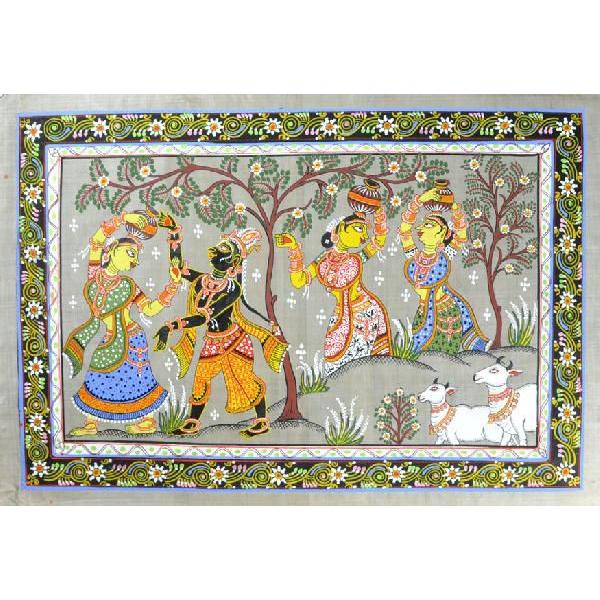 インドの細密画 オリッサ様式のラーダ・クリシュナとゴーピー達 : Five