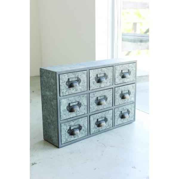 小型 卓上収納 キャビネット シルバー ルデン ブリキ アイアン