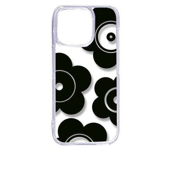 iPhone15 Pro アイフォン15プロ クリア ハードケース t026-ブラック 花