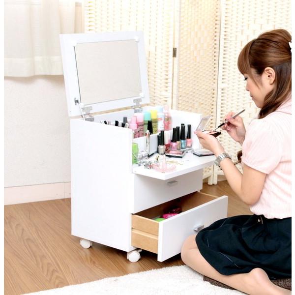 化粧台 ドレッサー 鏡台 白 コンパクト ミニ ロー キャスター 姫系 姫