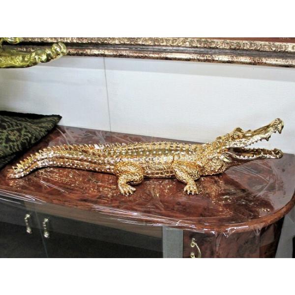 送料無料 鰐 置物 ワニ オブジェ ゴールド 動物 アニマル 金