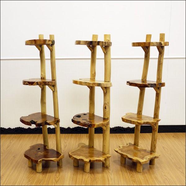 ディスプレイラック 棚 4段 アジアン家具 チーク無垢材 おしゃれ 木製