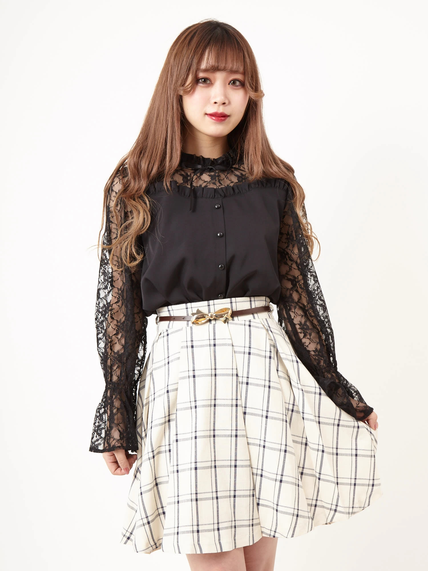 ベルト付きチェックスカート - Ank Rouge(アンクルージュ)のスカート