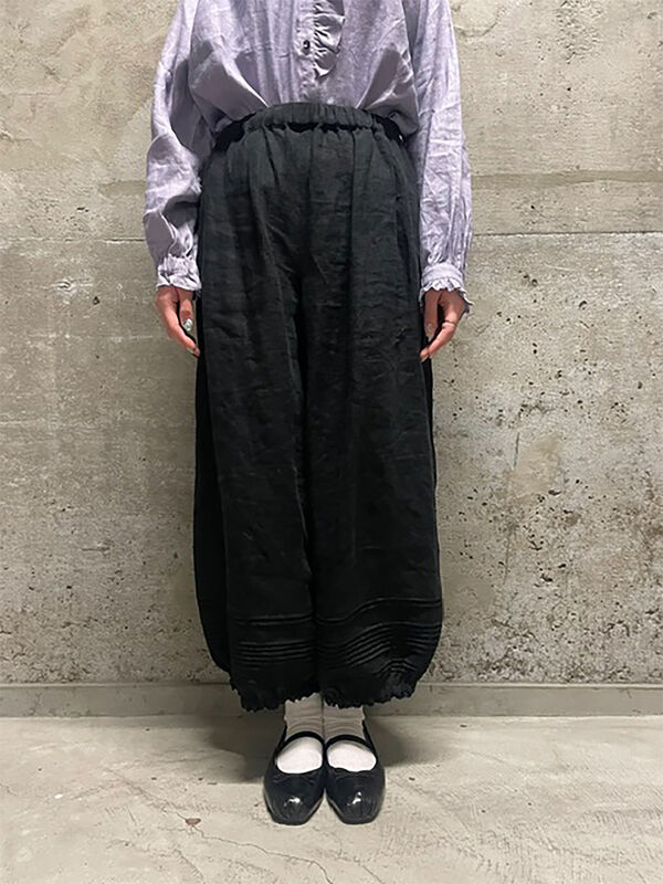 立川店/EC限定】リネンルナポケットフリルパンツ（ブラック/ベージュ