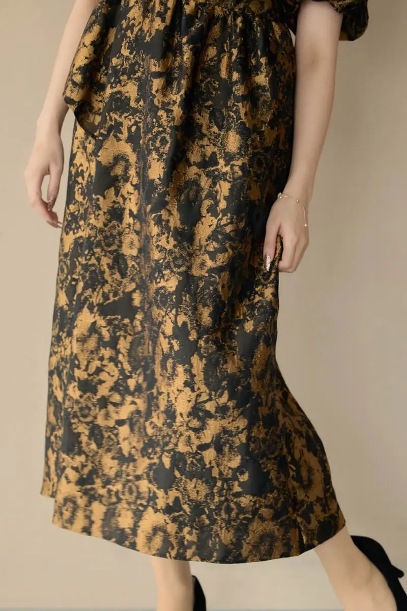 ブロンズのバブルスリーブジャガードドレス | ANDRESD | M～マタニティ