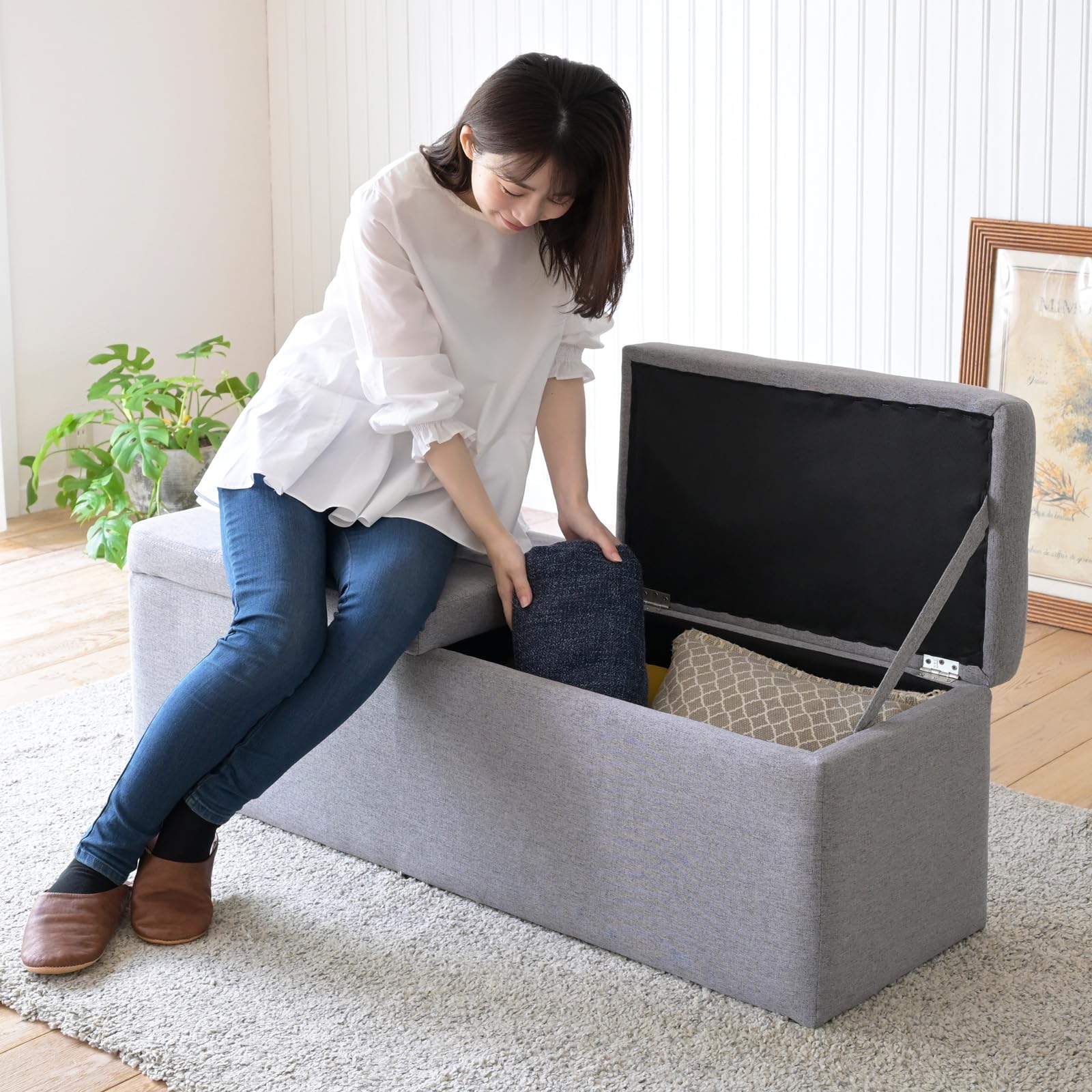 Amazon｜山善(YAMAZEN) 収納スツール ダブルサイズ 2人掛け ベンチ