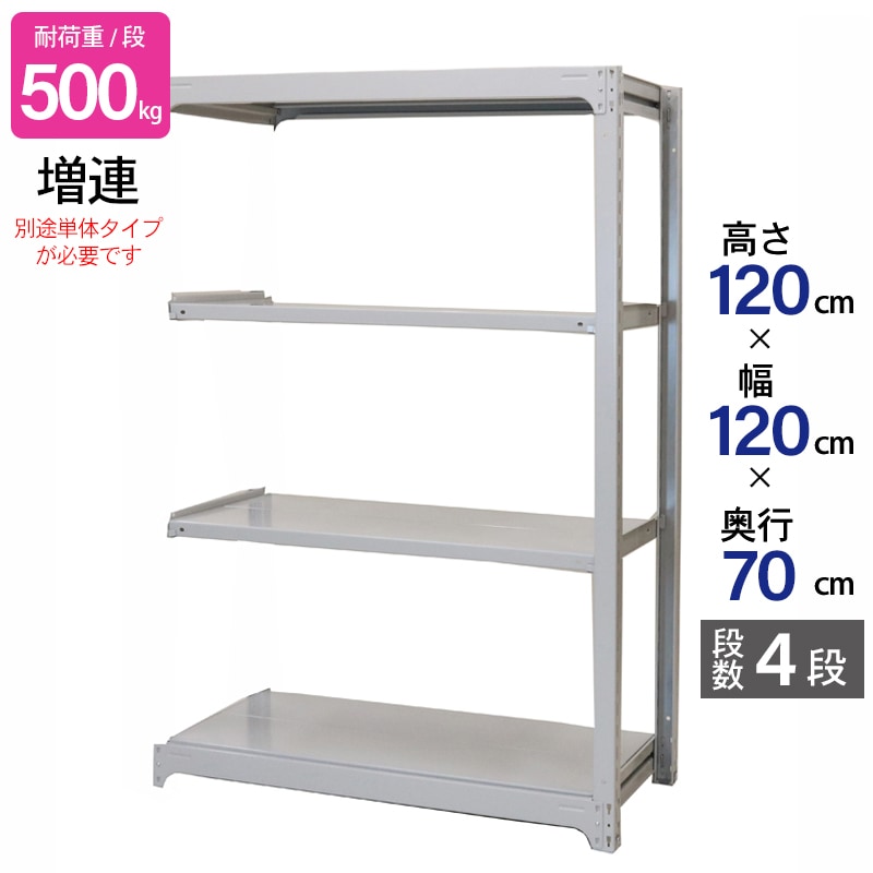 スチールラック 業務用 高さ120 幅120 奥行70cm 天地 4段 増連 中量
