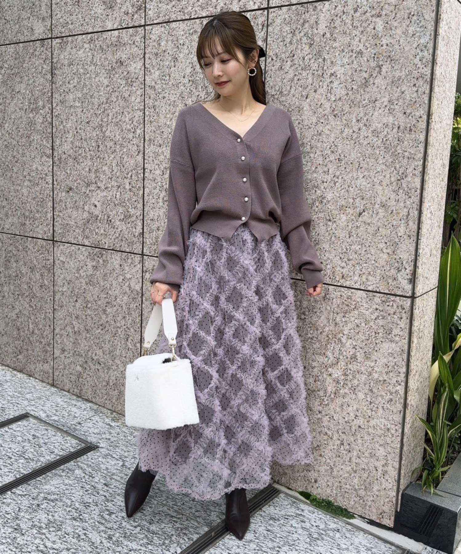 SSサイズあり】ドットチュールスカート×コンパクトカーデセット