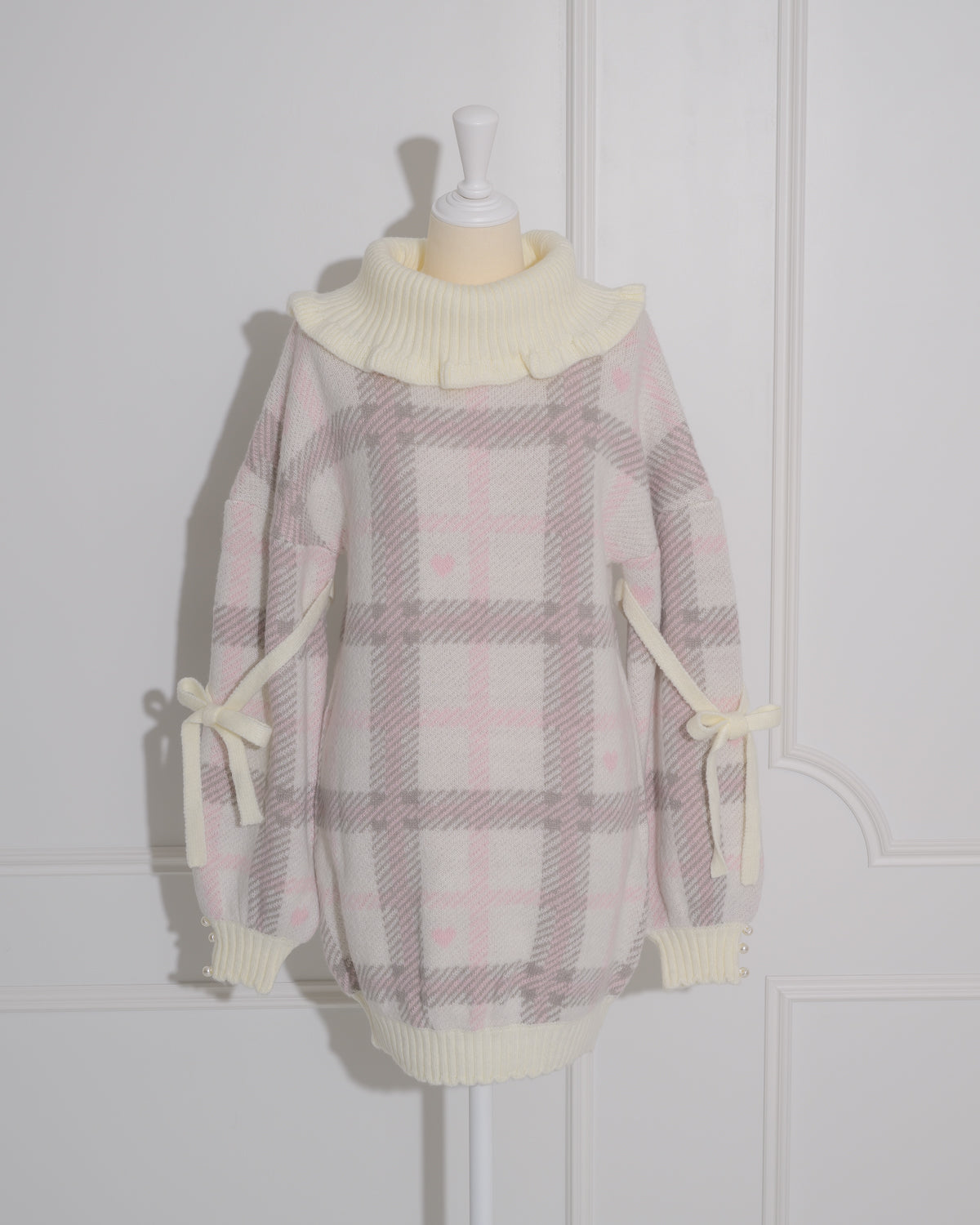 ハートチェック袖リボンニットワンピ – pium