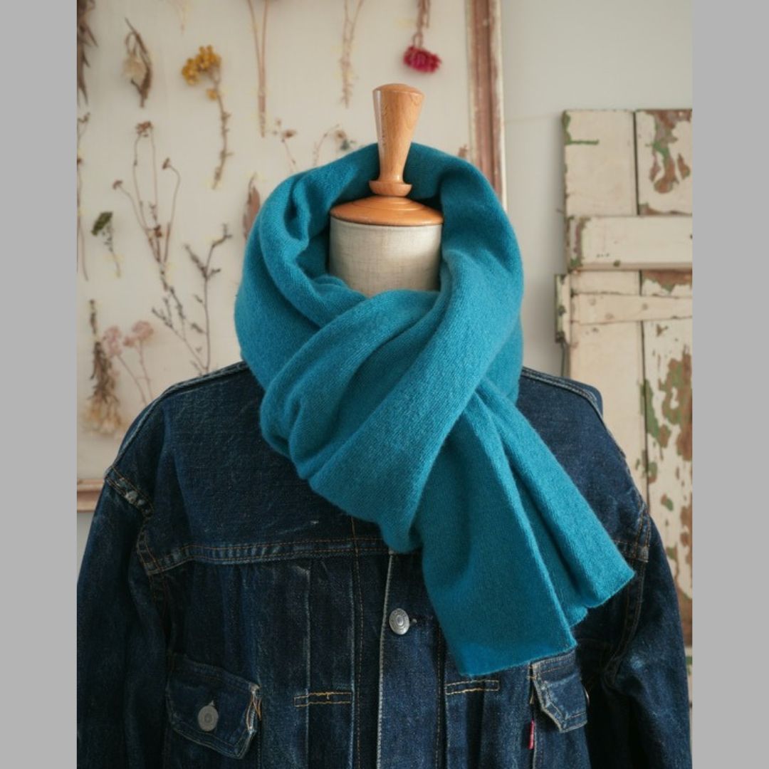 ピーコックブルー】カシミア100%吊り天竺ストール ウォッシャブル
