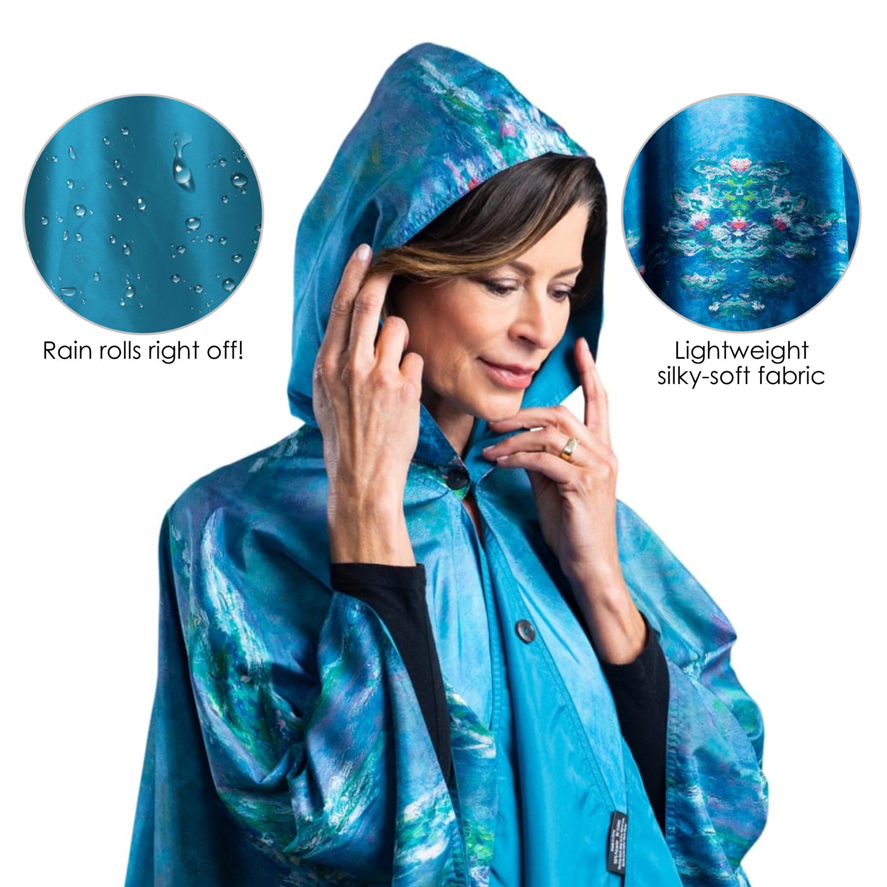Monet Water Lilies Reversible Rain Cape Poncho – Lightweight