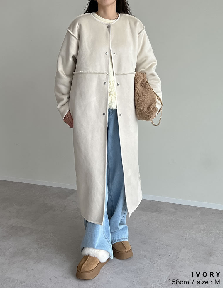 マルチウェイリバーシブルボアフェイクムートンロングコート