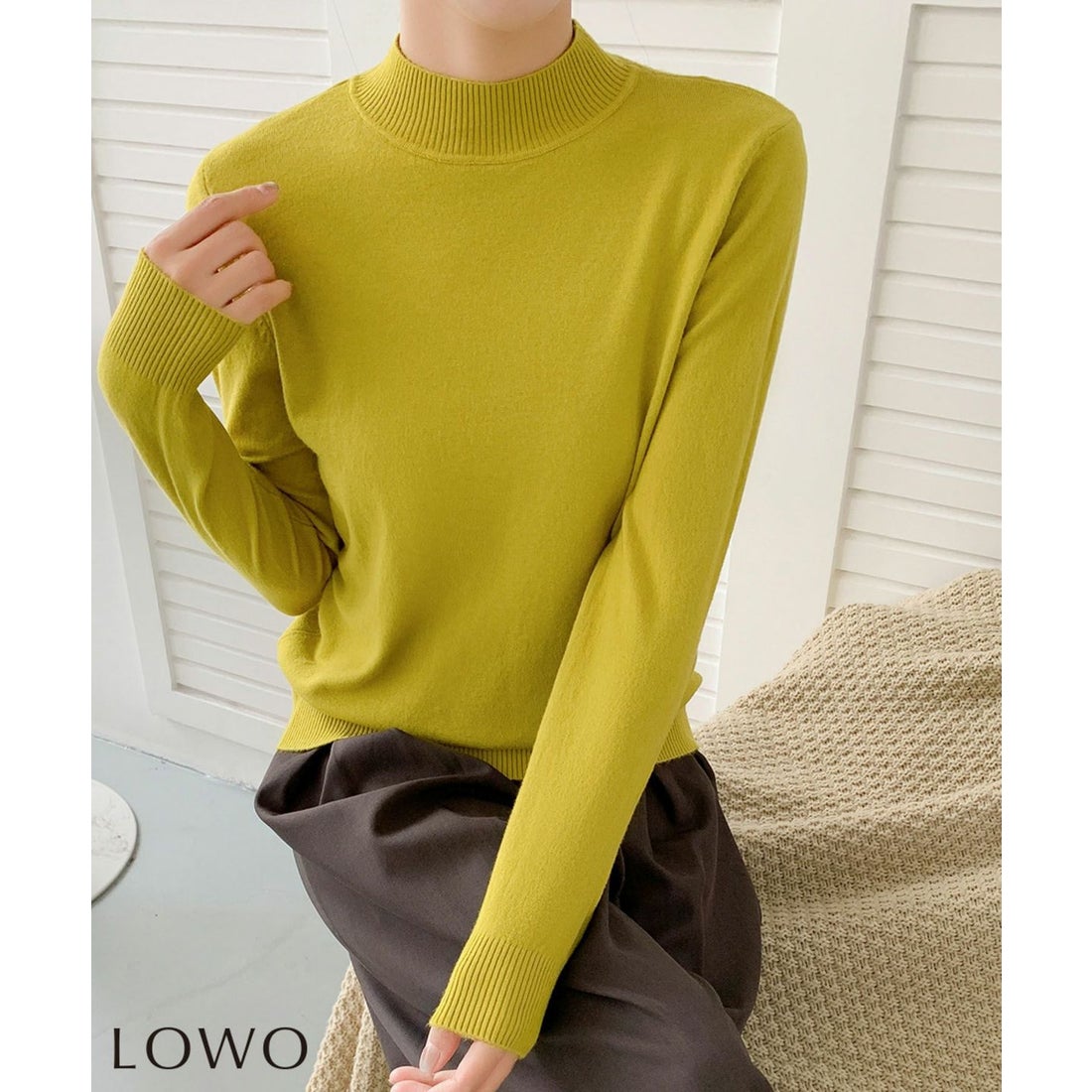 ロワ LOWO 【12色展開】ハイネック ニット プルオーバー（イエロー