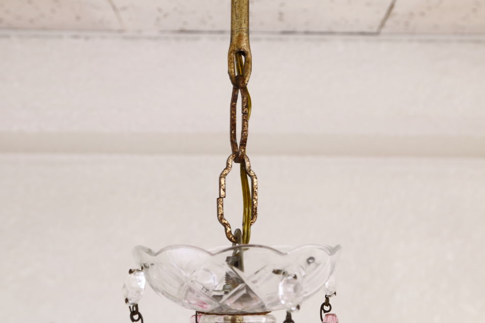 イタリアンムラーノガラス ピンククリスタルシャンデリア(5灯