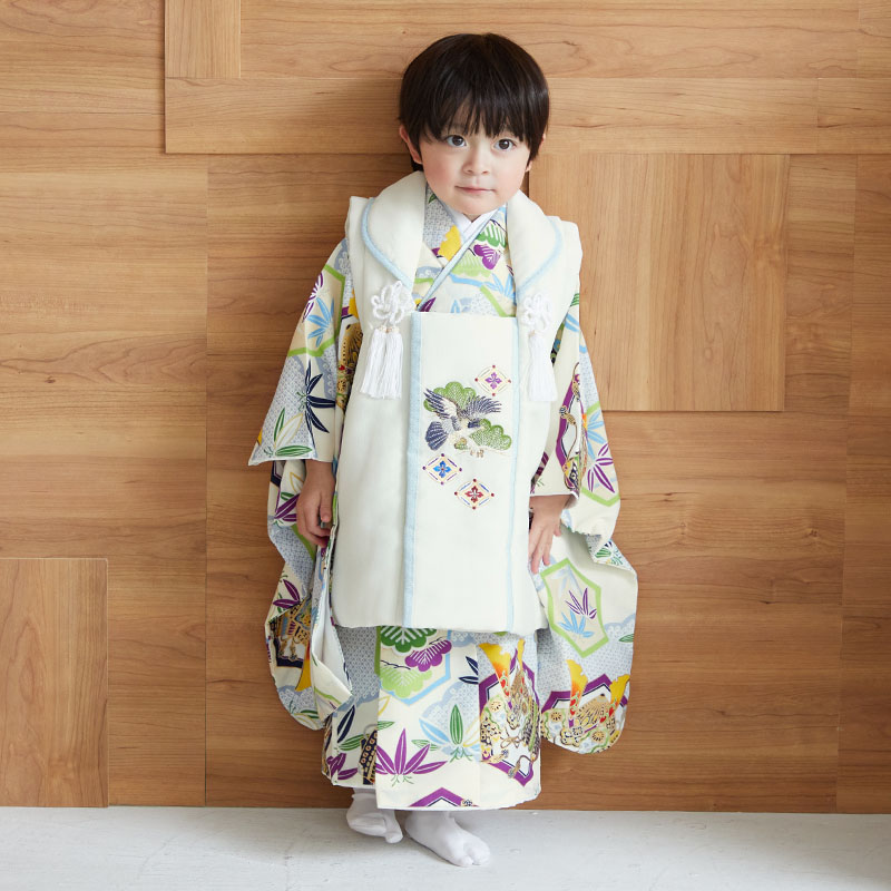 七五三 着物レンタル 3歳 753 男の子 フルセット 被布 オフホワイト鷹