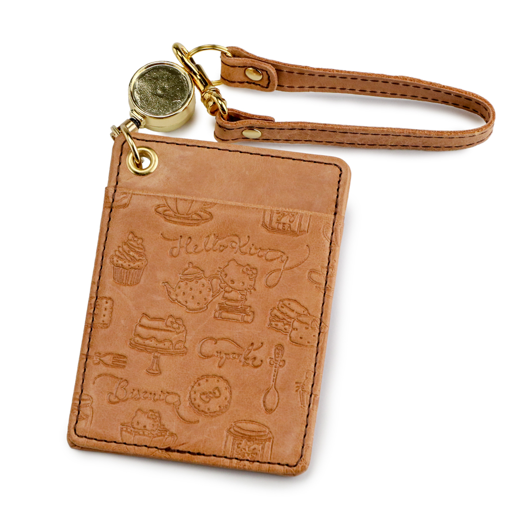 ハローキティ パスケース リール付き 本革 定期入れ 2枚 両面