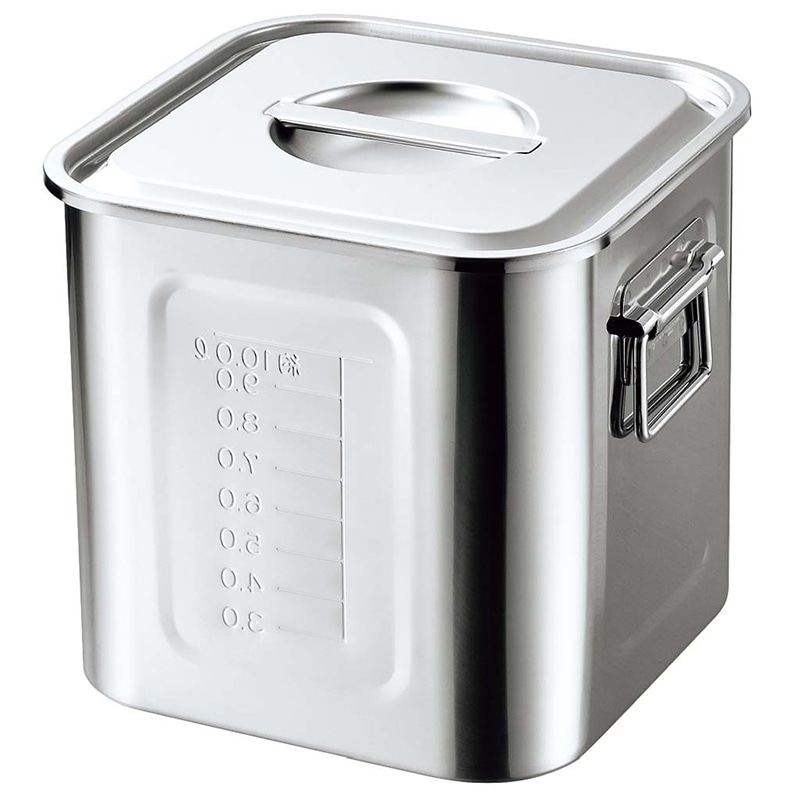 赤川器物製作所 18-8 目盛付 角型キッチンポット 30cm 手付 1個（ご